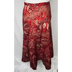 Liz & Co. Womens Red Paisley Midi Skirt Size 14 Cotton Blend